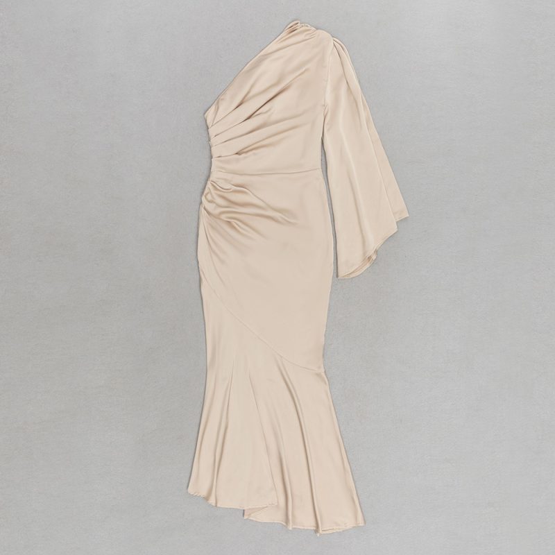One Shoulder Ruffled Asymmetric Solid Color Dress - Image 4