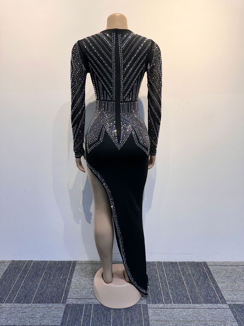 Slim Fit V-Neck Sheath Dress with Rhinestones - Image 4