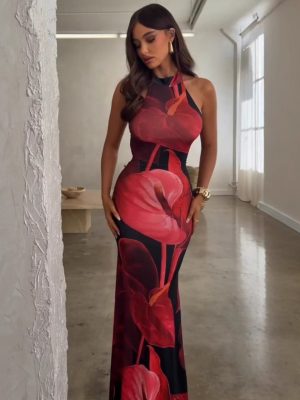 Summer Print Backless Slim Fit Dress