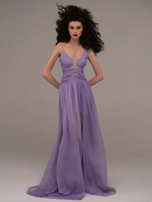 Autumn Light Purple Chiffon Pleated Mesh Dress
