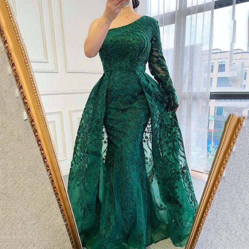 Women’s Light Luxury Beaded One Shoulder Dress - Image 4