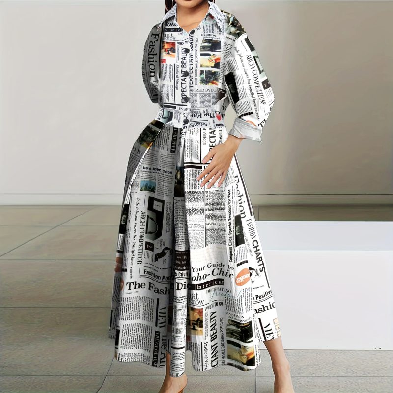 Women’s Printed Long Shirt Dress with Split