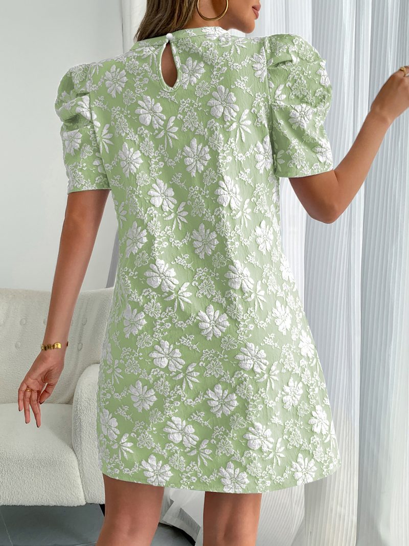 Women’s Summer Retro Bubble Sleeve Jacquard Dress - Image 3