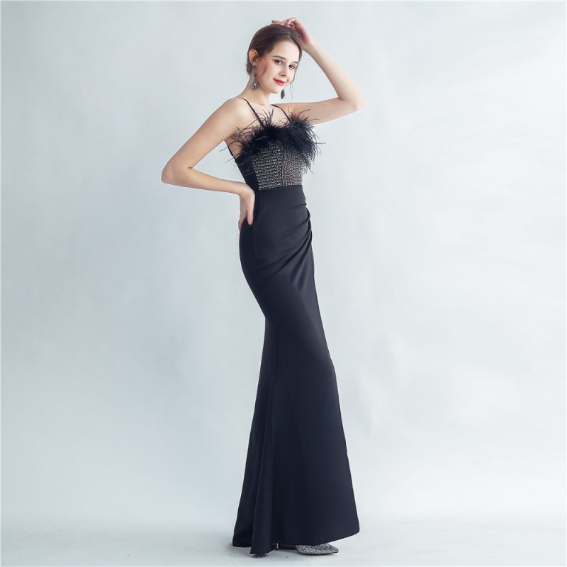Women’s Ostrich Feather Side Slit Evening Dress - Image 4