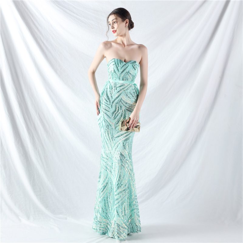 Strapless Sequin Evening Dress with Double Straps - Image 3