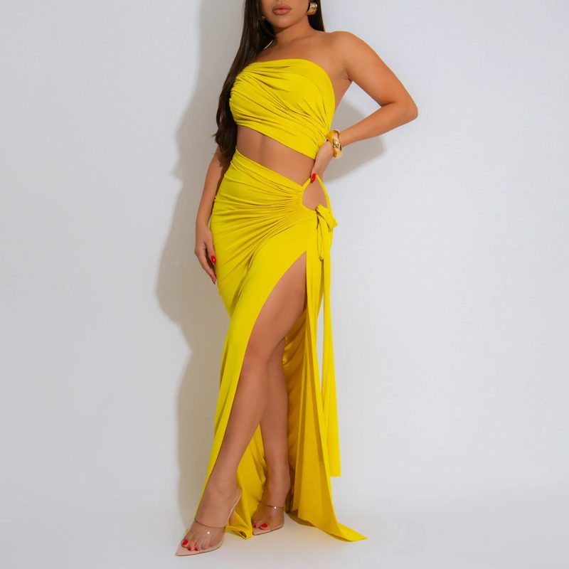 Solid Color Diagonal Collar Tube Top Dress - Image 3