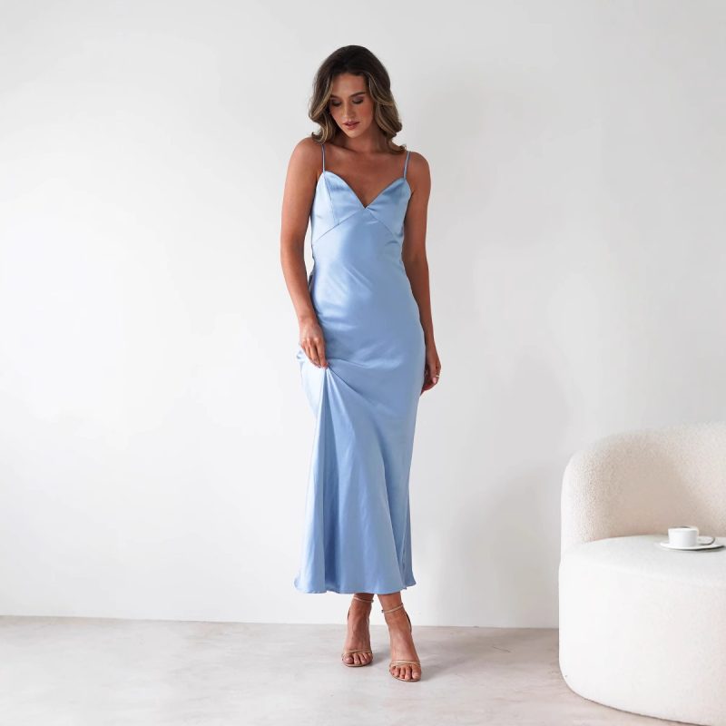 Satin Sling Dress with Lace-Up Waist