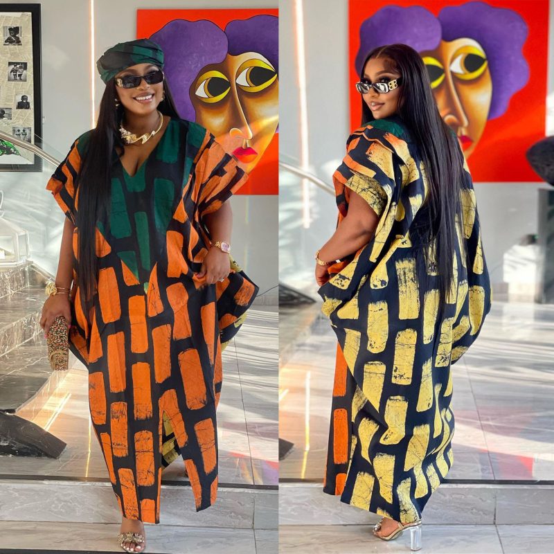 Women’s Colorblock Printed Split Loose Casual Dress - Image 4