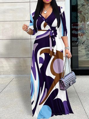 Elegant V Neck Half Sleeve Casual Maxi Dress