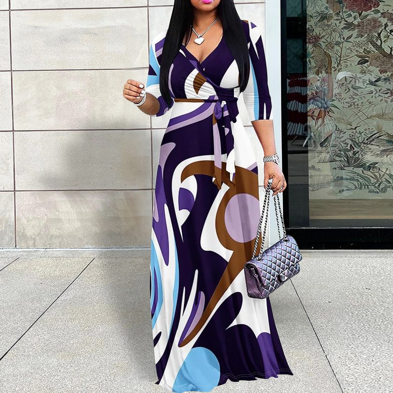Elegant V Neck Half Sleeve Casual Maxi Dress