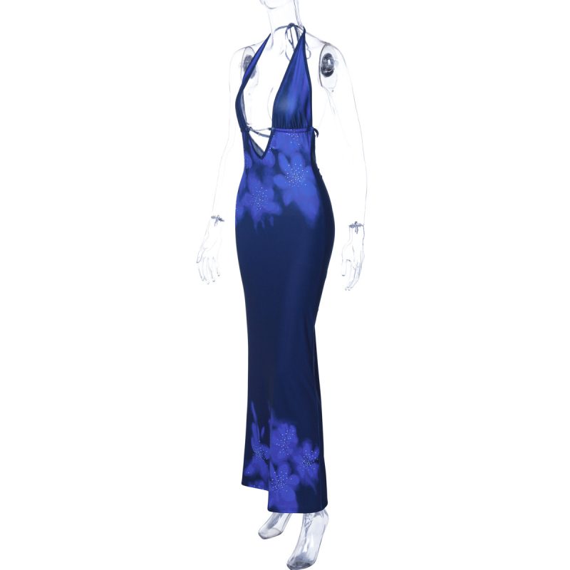 Summer Printed Backless Slim Fit Lace-Up Dress - Image 3