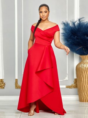 Women’s Off Shoulder Sleeveless Solid Swing Dress