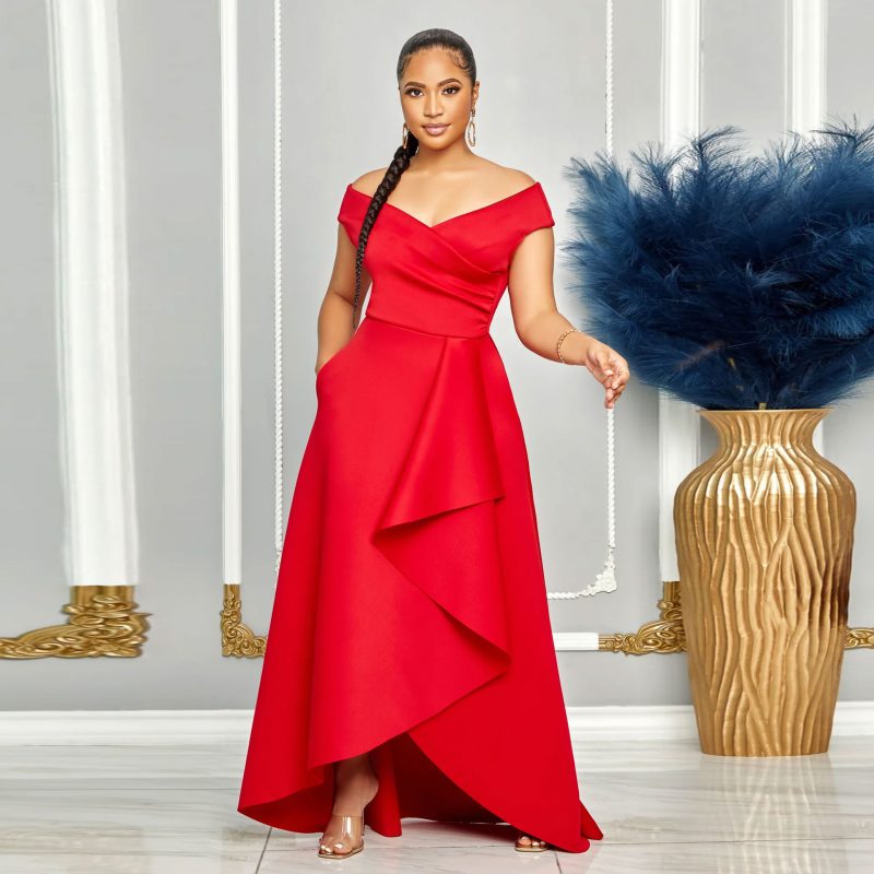 Women’s Off Shoulder Sleeveless Solid Swing Dress