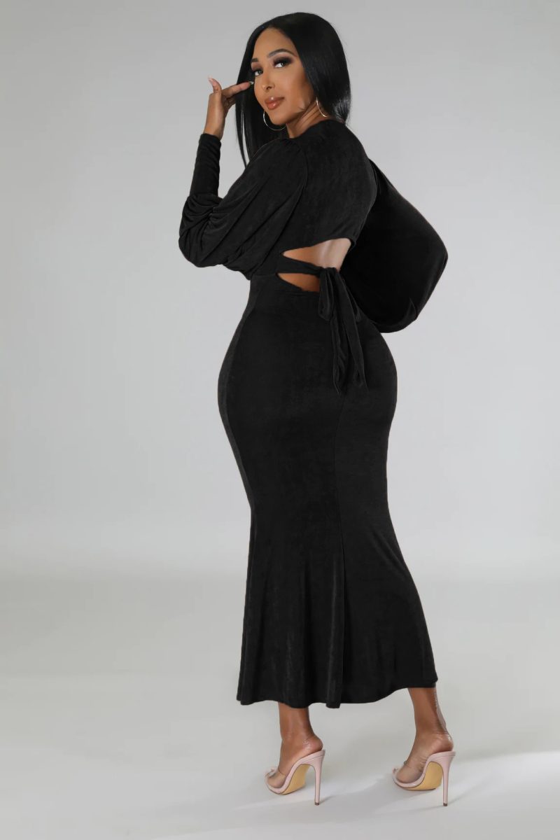 Women’s Long Sleeve Slim Waist V Neck Dress - Image 4