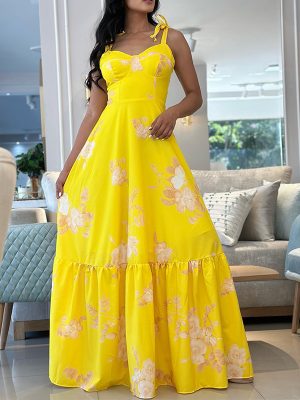 Summer Printed Sling Mid Length Swing Dress