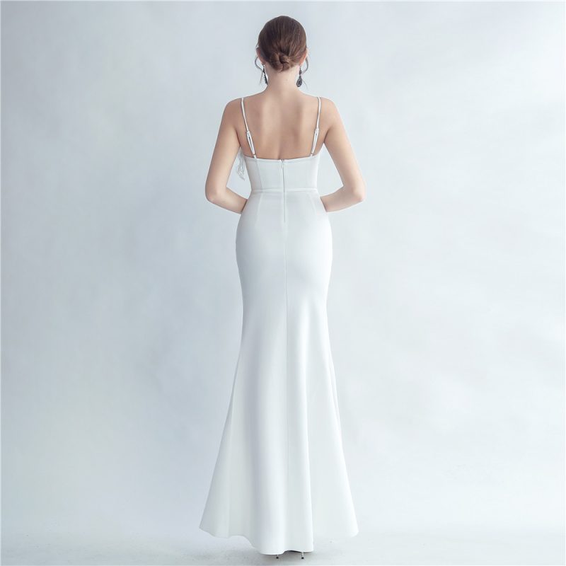 Women’s Ostrich Feather Side Slit Evening Dress - Image 2