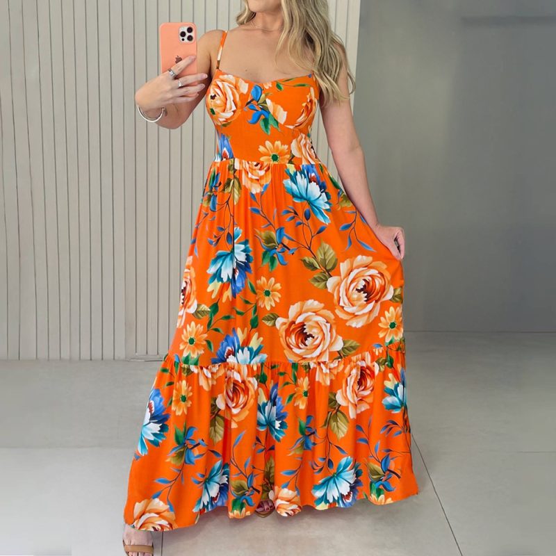 Floral Printed Sling Dress for Women’s Fashion