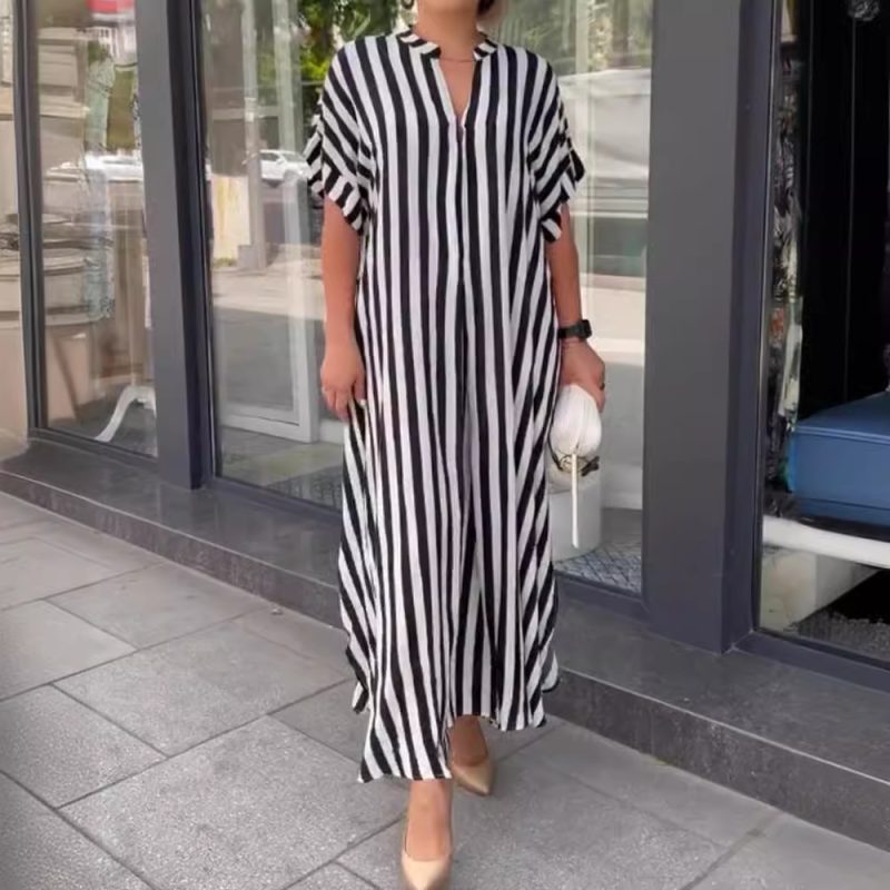 Large Swing Striped Print Maxi Dress for Women - Image 2