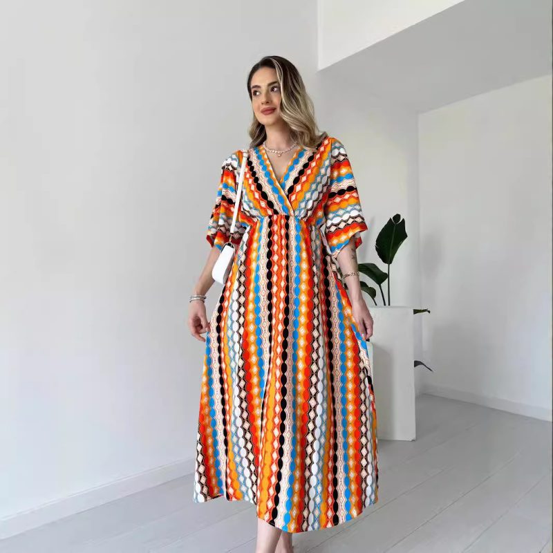 Women’s V-Neck Striped Print Vacation Dress - Image 4
