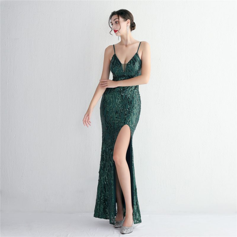 Stunning Long Sequin Camisole Cocktail Party Dress - Image 4