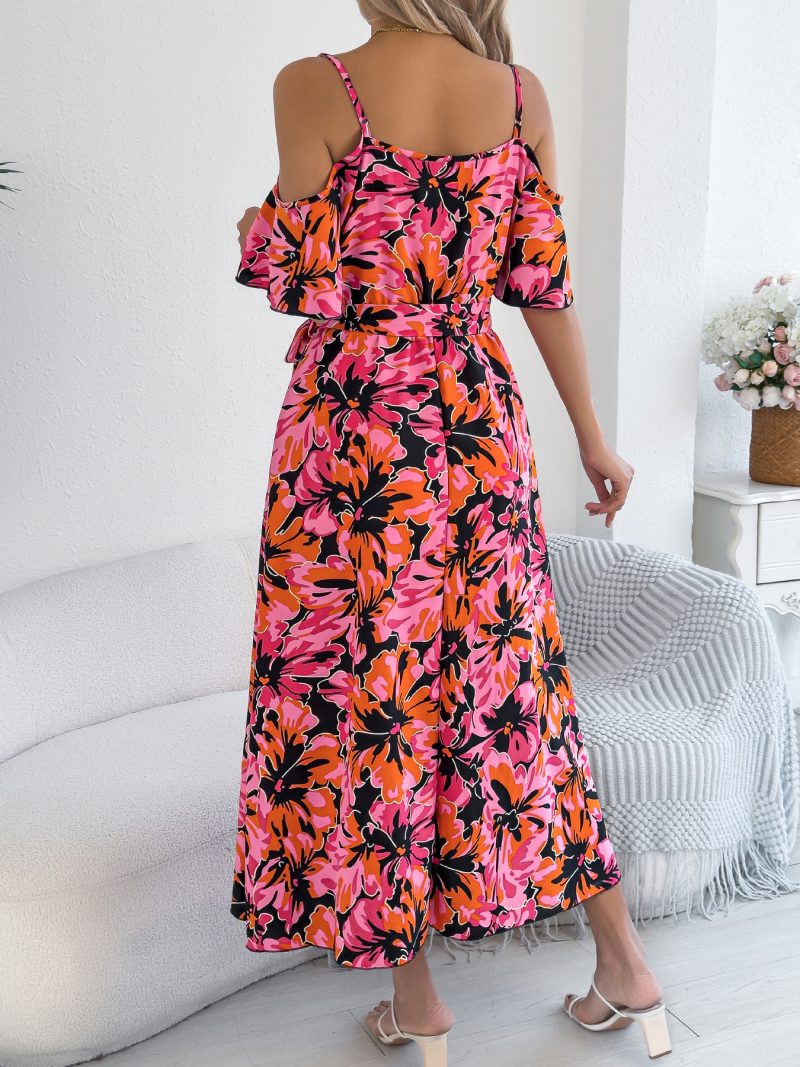 Spring Summer Strapless Cross V-Neck Floral Dress - Image 4