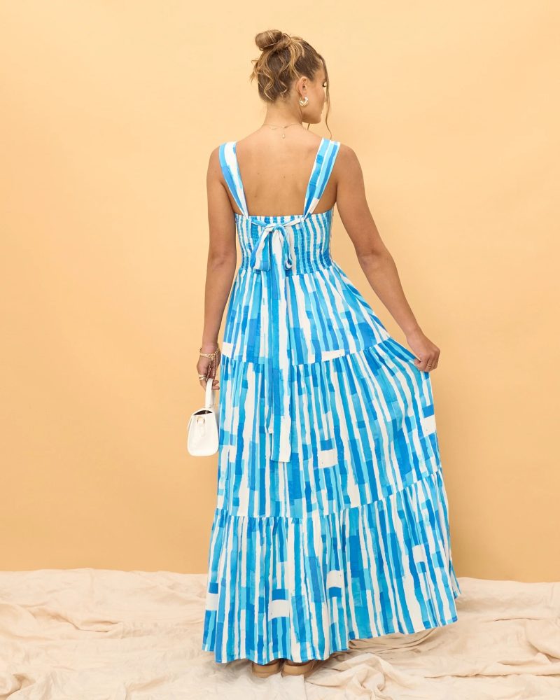 Striped Off-Shoulder Lace-Up Dress for Spring Summer - Image 2