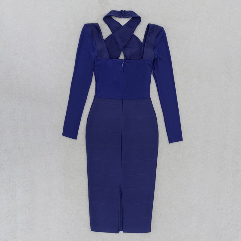 Retro Long Sleeve Backless Halter Slit Dress - Image 4