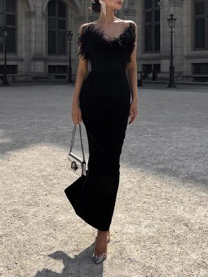 Tube Top Ostrich Feather Slim Patchwork Dress