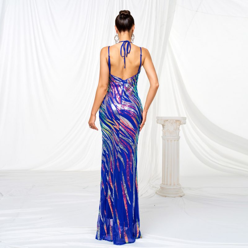 Elegant Halter Sequin Split Cocktail Evening Dress - Image 3