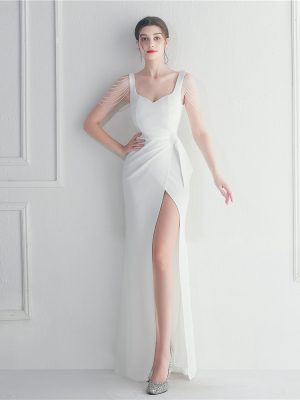 Beaded Bridesmaid Evening Dress with Slit for Weddings