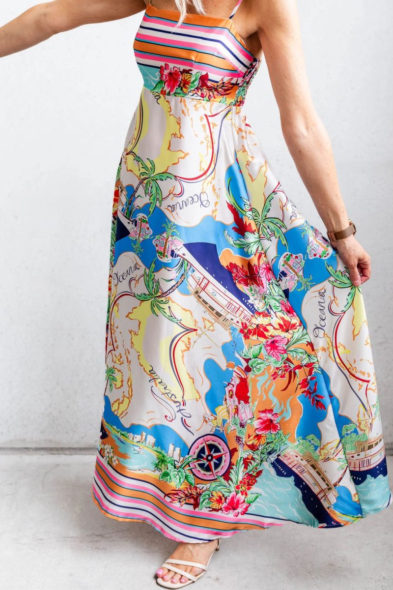 Summer High Waist Printed Sling Vacation Swing Dress - Image 4