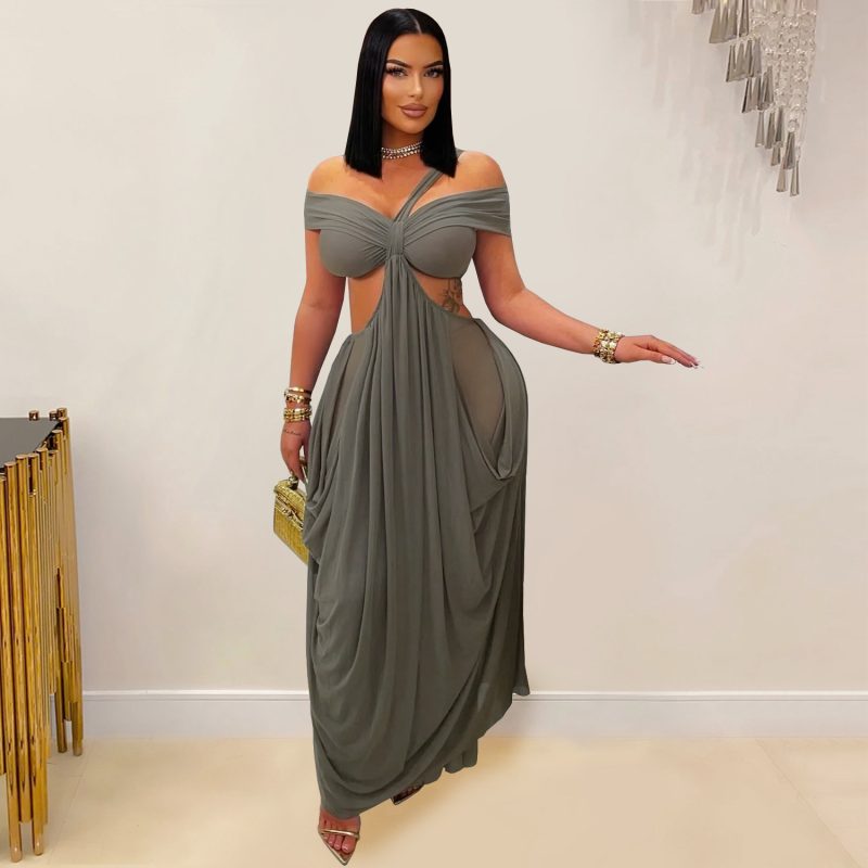 Women’s Bandeau Slim Fit Sheer Mesh Dress - Image 2