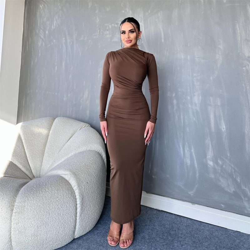 Women’s Autumn Winter Solid Color Long Sleeve Dress - Image 4