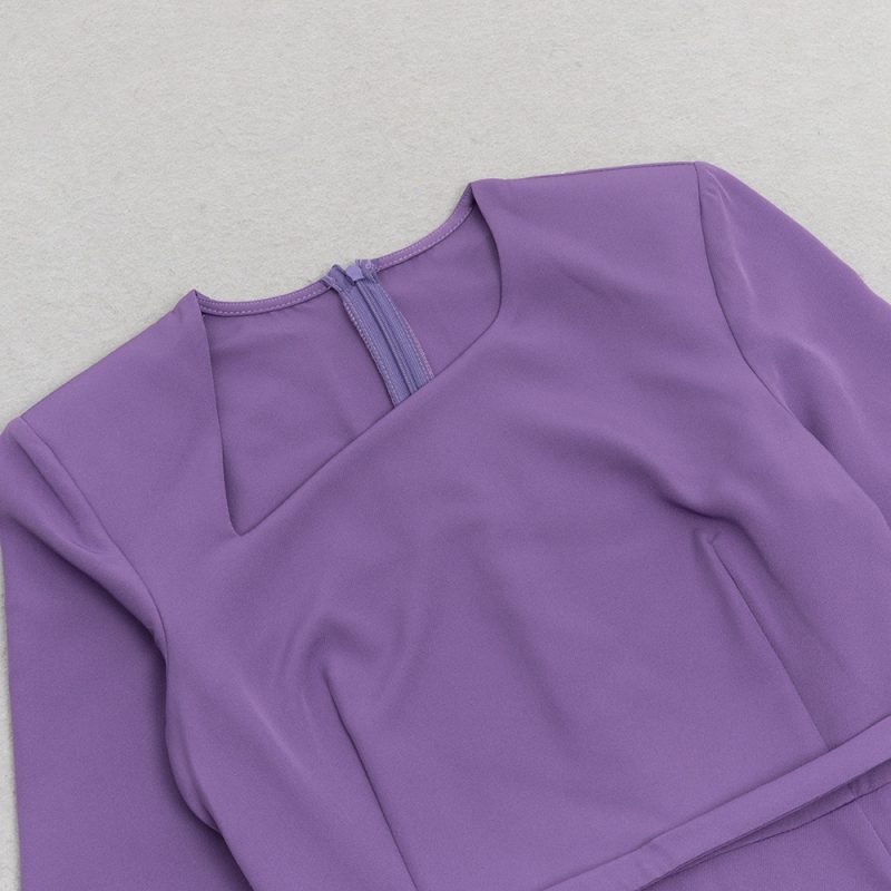 Summer Purple Asymmetric Long Sleeve Irregular Dress - Image 3
