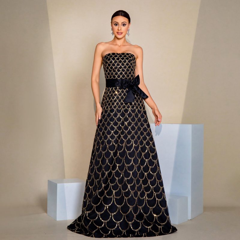 Elegant Off-Shoulder Sequined Cocktail Evening Dress