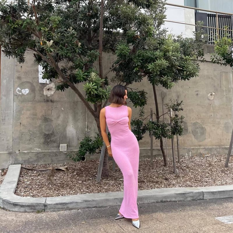 Sleeveless Knitted Solid Color Summer Beach Dress - Image 2