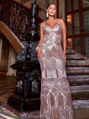 Women’s Luxury Sequin Beaded Diamond Dinner Dress