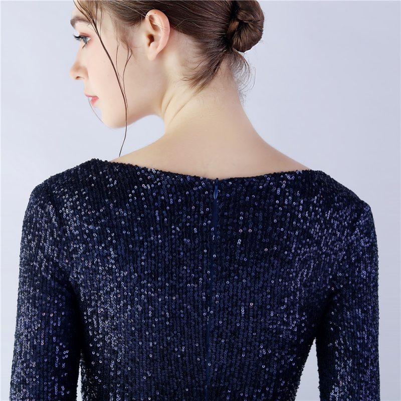 Women’s Ostrich Feather Sequined Long Sleeve Dress - Image 2