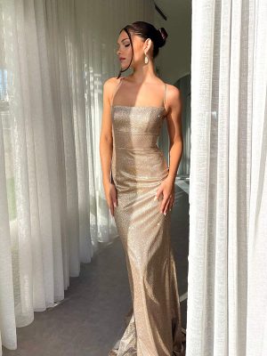 Autumn Glitter Sling Backless Lace Up Dress