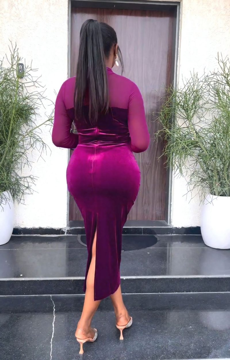 Long Sleeve Mesh Patchwork Slim Fit Dress - Image 2