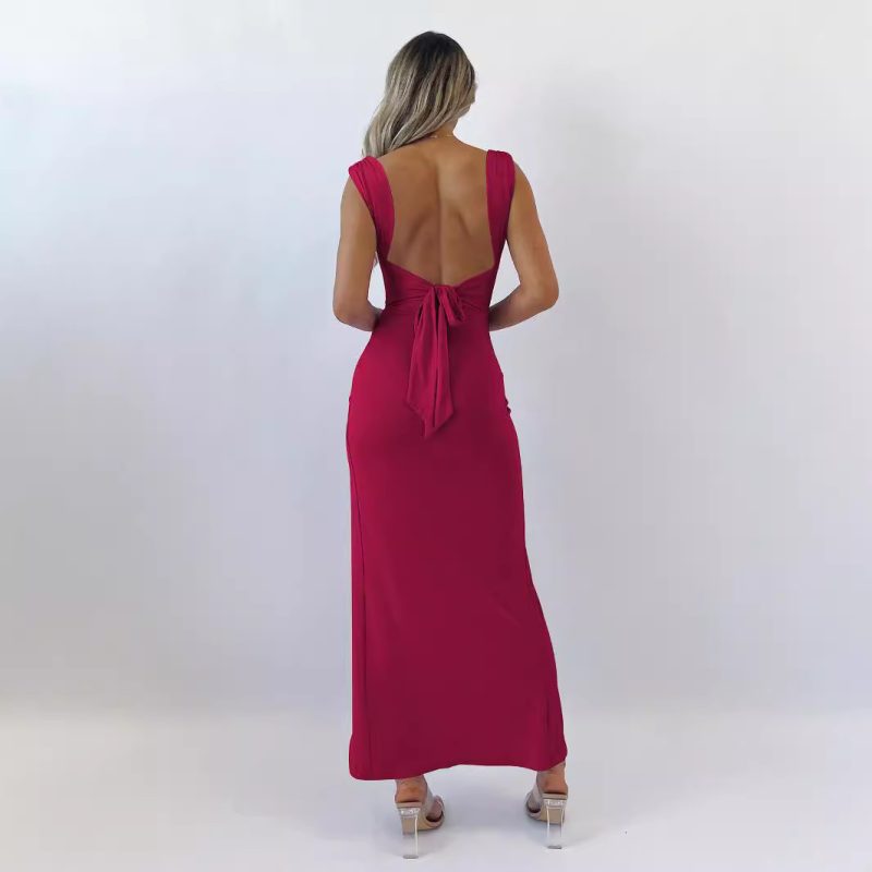 Women’s Autumn Slim Fit Backless Lace-Up Dress - Image 4