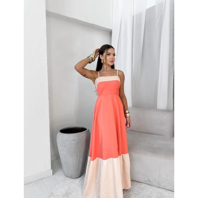 Women’s Summer Colorblock Long Sling Dress