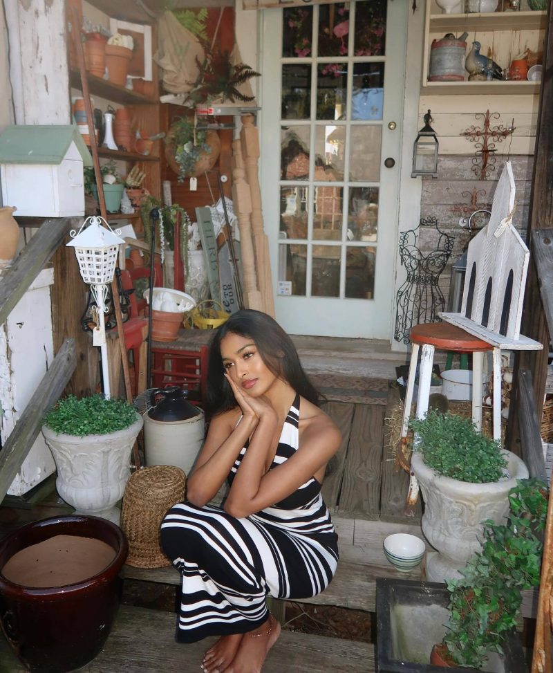Bohemian Halter Backless Striped Knitted Beach Dress - Image 2