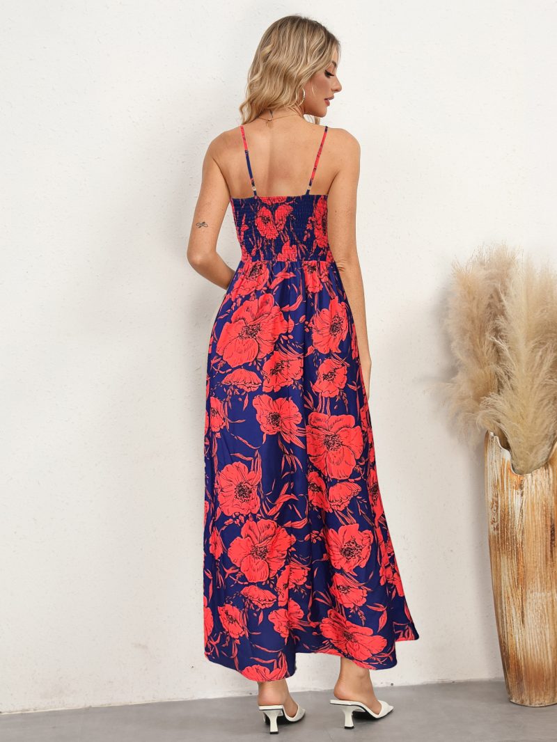 Backless Printed High Waist Suspender Long Dress - Image 2