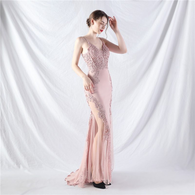 Lace Rhinestone Corset Off Shoulder Evening Dress - Image 2