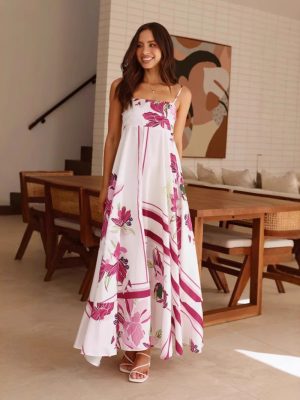 Printed Spaghetti Strap High Waist Women Dress
