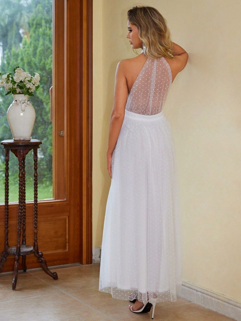 Women’s Halter Mesh Stitching Sleeveless Evening Dress - Image 3