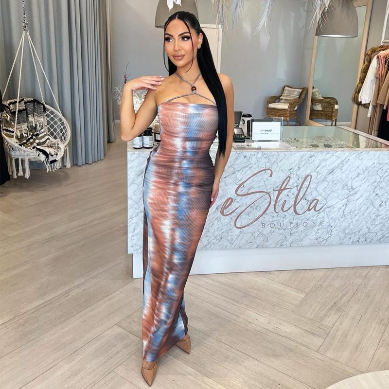 Women’s Spring Halter Backless Printed Fashion Dress