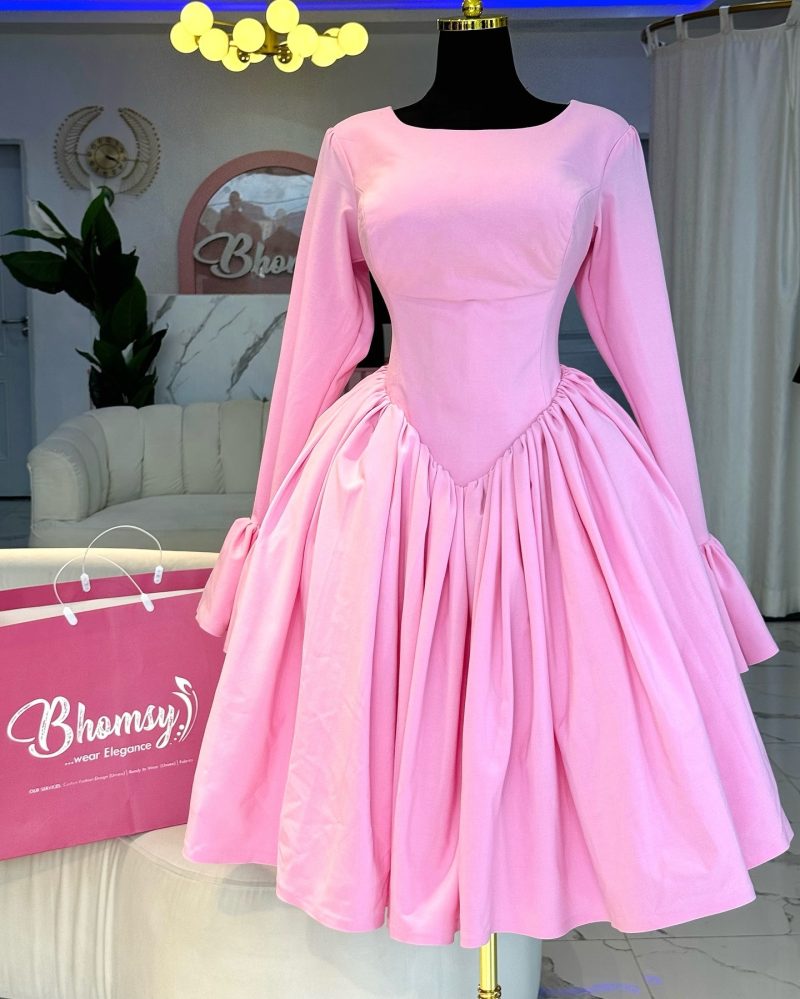 Spring Round Neck Long Sleeve A-Line Dress - Image 4