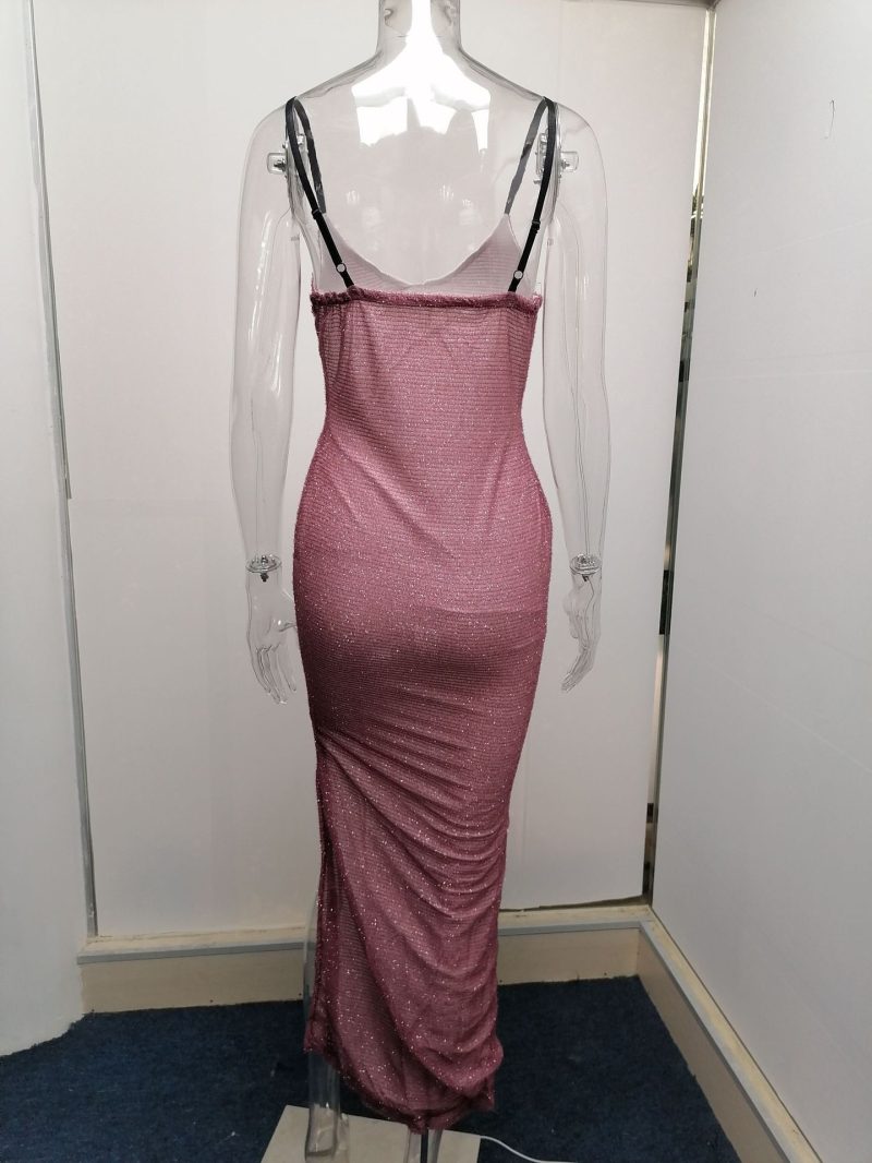 Ladies Bronzing V-Neck High Waist Slit Dress - Image 2